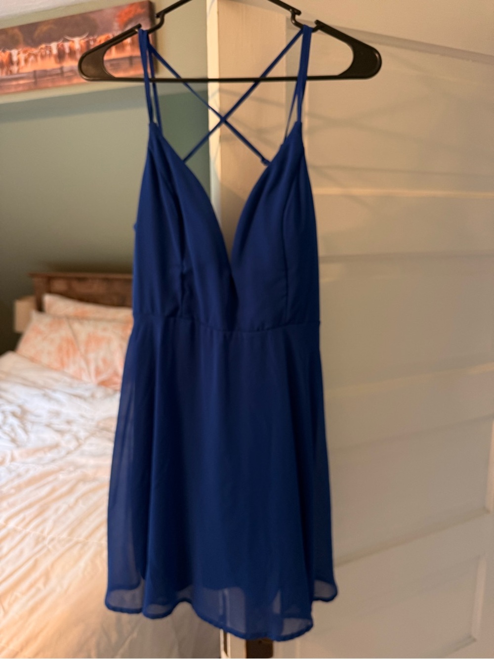 Royal Blue Strappy V-Neck Chiffon Slip Dress